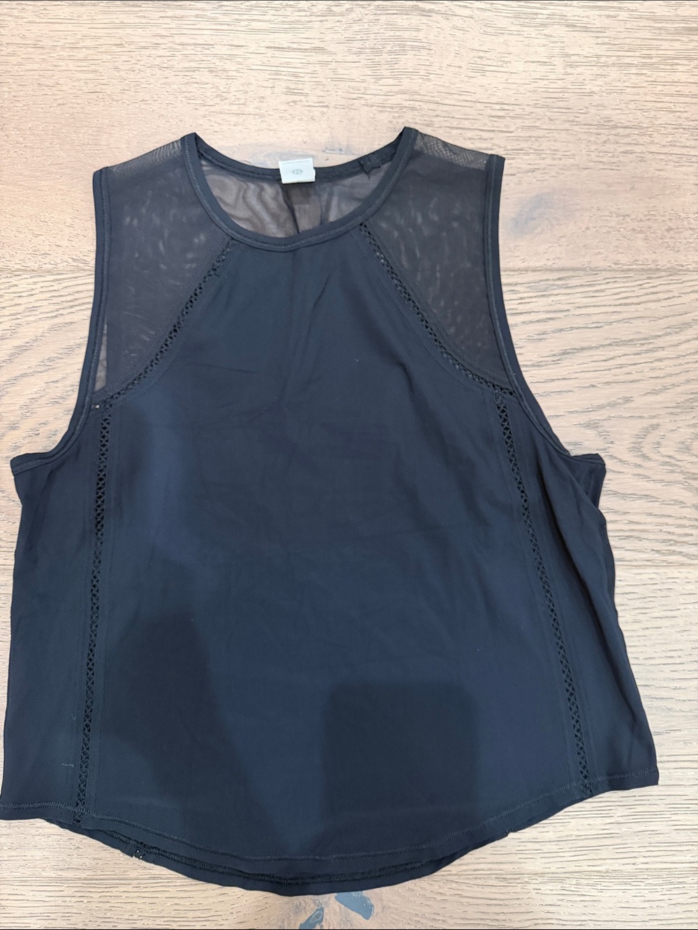 lululemon athletica Black Mesh-Panel Sleeveless Tank with crochet detail